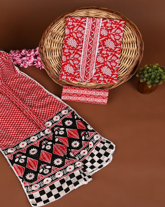 Cotton Suits with Gota Patti Work (Red-White-Black)