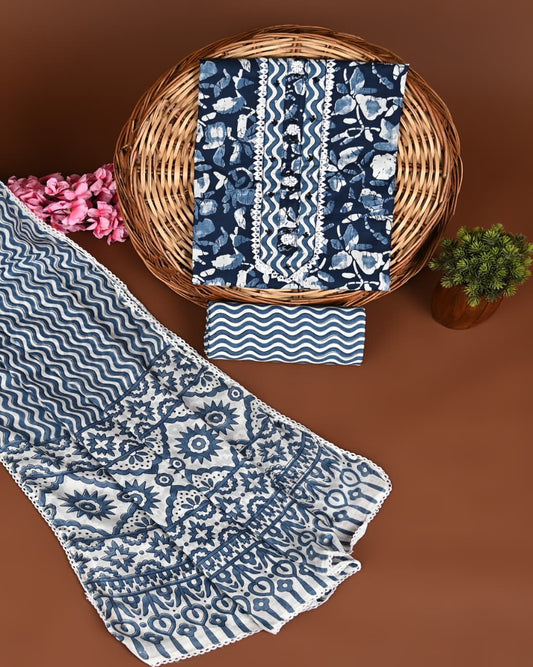 Cotton Suits with Gota Patti Work (Navy Blue-Grey-White)