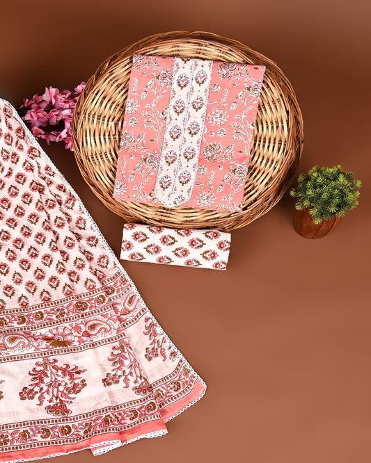 Cotton Suits with Gota Patti Work (Peach-White)