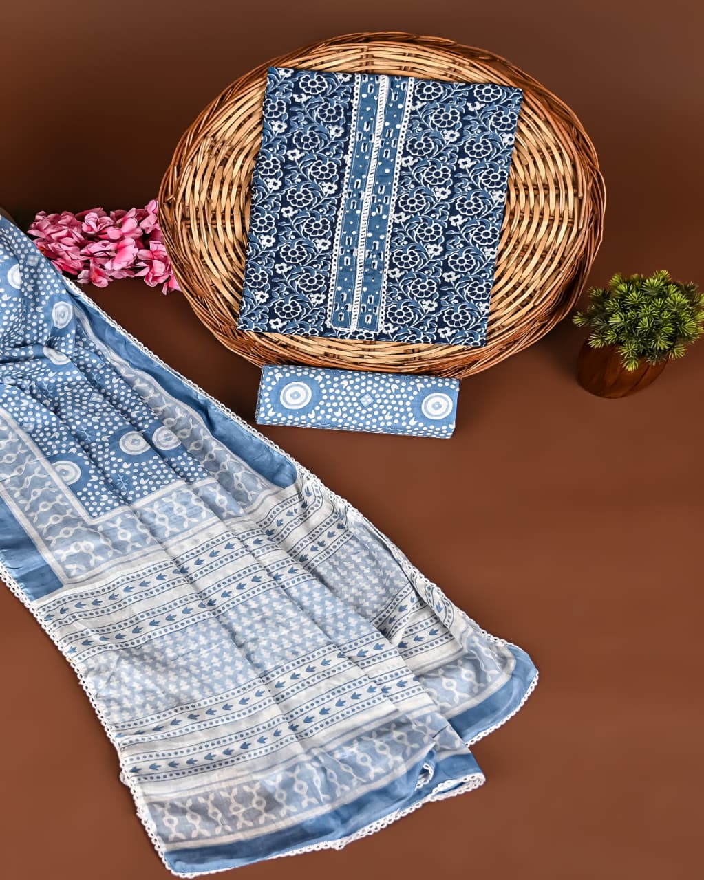 Cotton Suits with Gota Patti Work (Light blue- White)