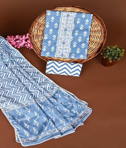 Cotton Suits with Gota Patti Work (Sky blue- White)