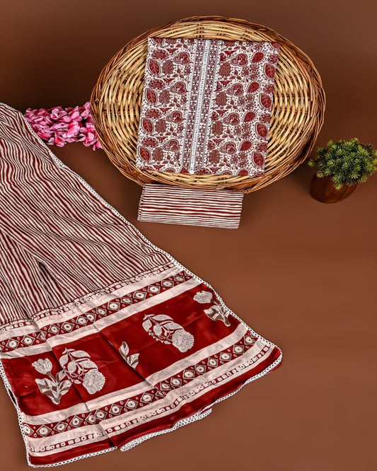Cotton Suits with Gota Patti Work (Reddish Brown- White)