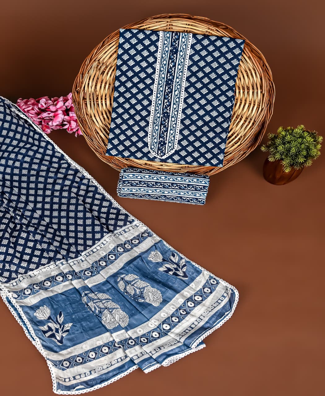 Cotton Suits with Gota Patti Work (Navy Blue- White)