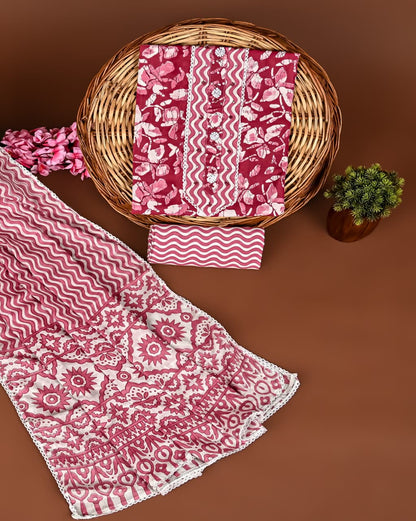 Cotton Suits with Gota Patti Work (Pink-Brown)