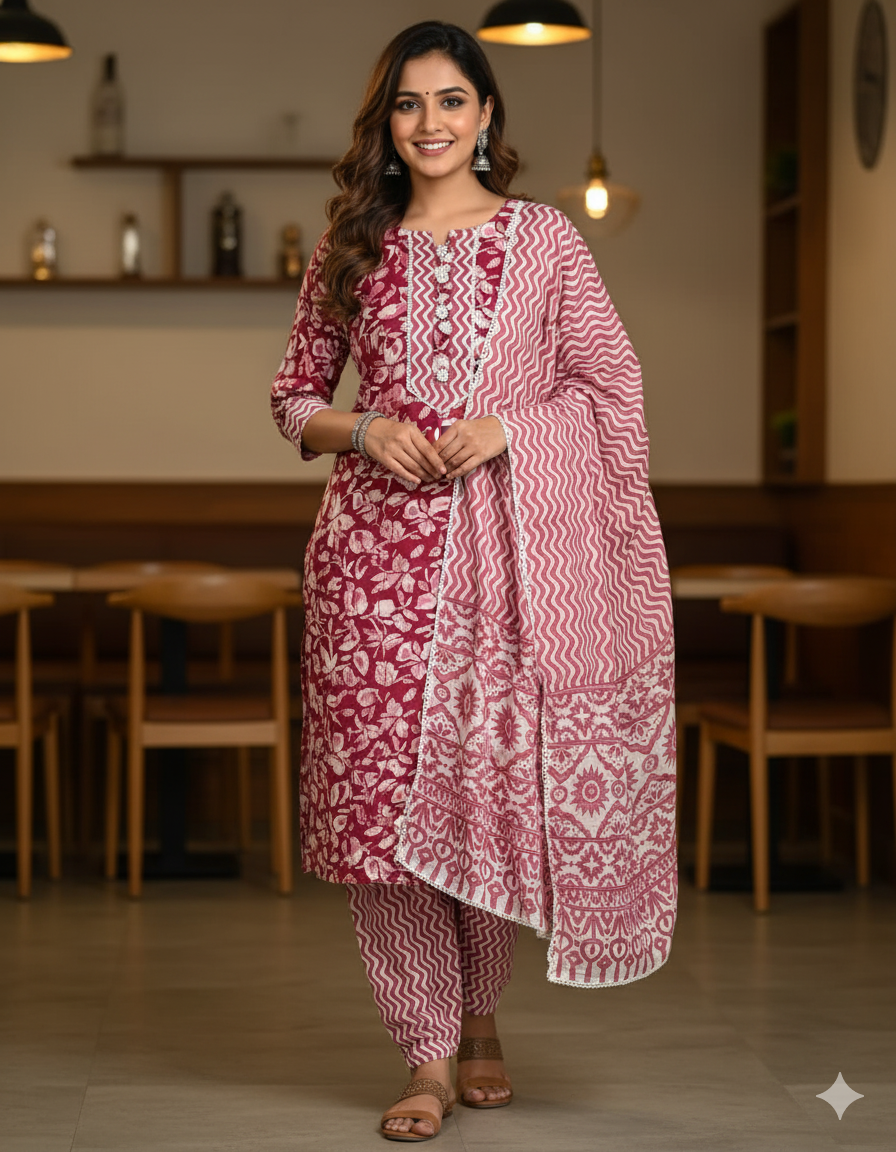 Cotton Suits with Gota Patti Work (Pink-Brown)