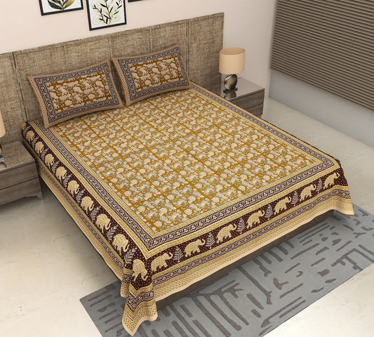 Royal Sanganer Bedsheet – Double Bed (Yellow white Brown)
