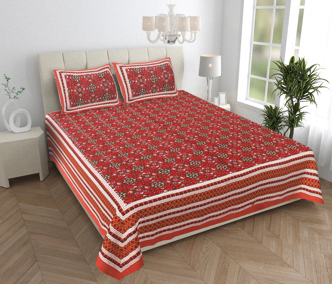 Royal Sanganer Bedsheet – Double Bed (Red White Black)