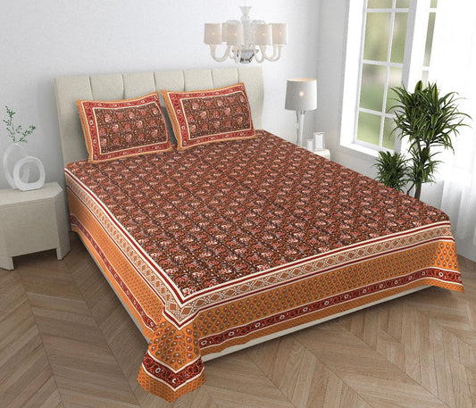 Royal Sanganer Bedsheet – Double Bed (Orange Brown)