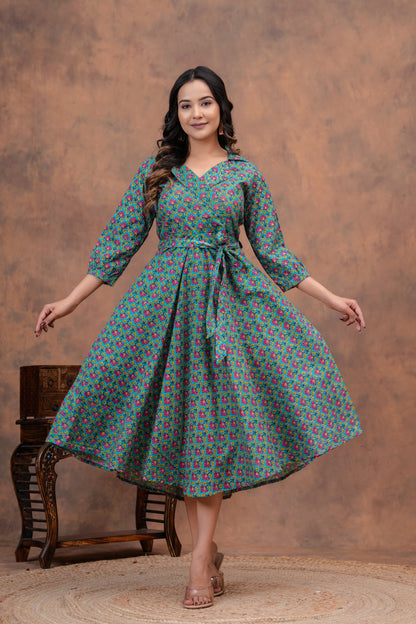 Pure Cotton Printed Jaipuri Kurtis-One-piece, With Umbrella Cut And Mens Shirts (Combo Offer)  (1)