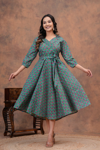 Pure Cotton Printed Jaipuri Kurtis-One-piece, With Umbrella Cut And Mens Shirts (Combo Offer)  (1)