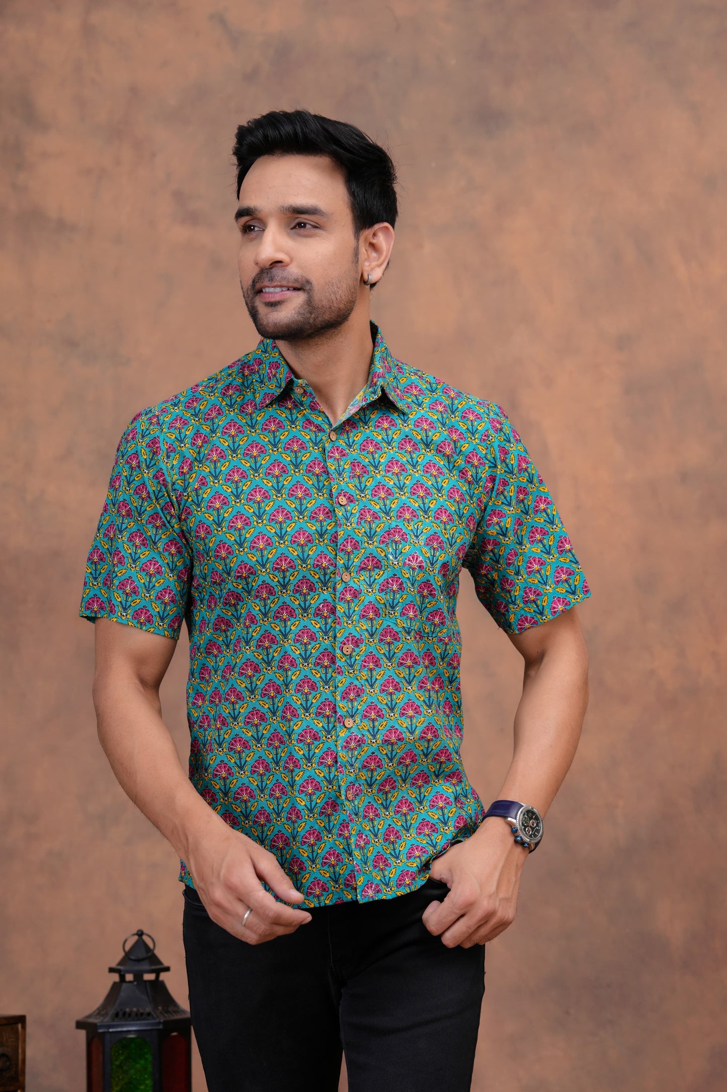 Pure Cotton Printed Jaipuri Kurtis-One-piece, With Umbrella Cut And Mens Shirts (Combo Offer)  (1)