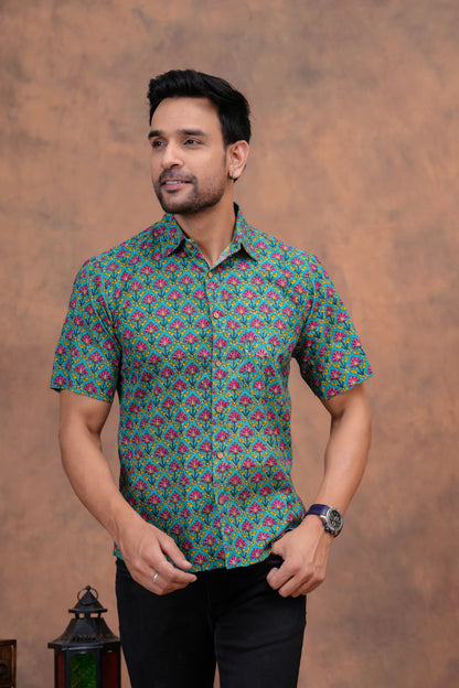 Pure Cotton Printed Jaipuri Kurtis-One-piece, With Umbrella Cut And Mens Shirts (Combo Offer)  (1)