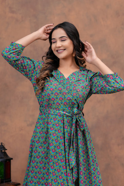 Pure Cotton Printed Jaipuri Kurtis-One-piece, With Umbrella Cut And Mens Shirts (Combo Offer)  (1)