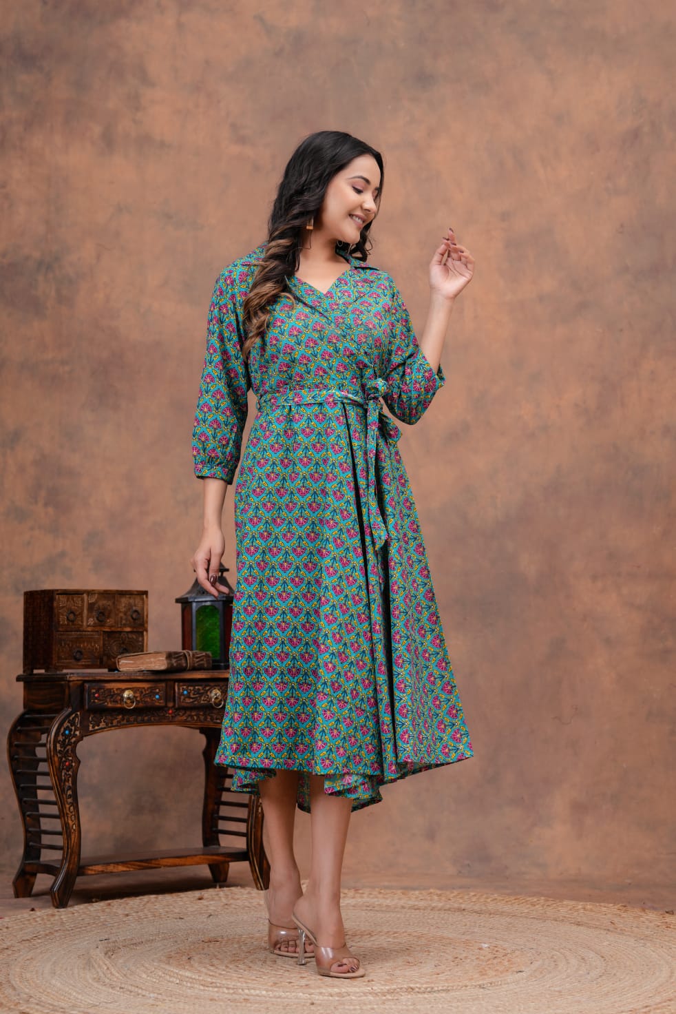 Pure Cotton Printed Jaipuri Kurtis-One-piece, With Umbrella Cut And Mens Shirts (Combo Offer)  (1)
