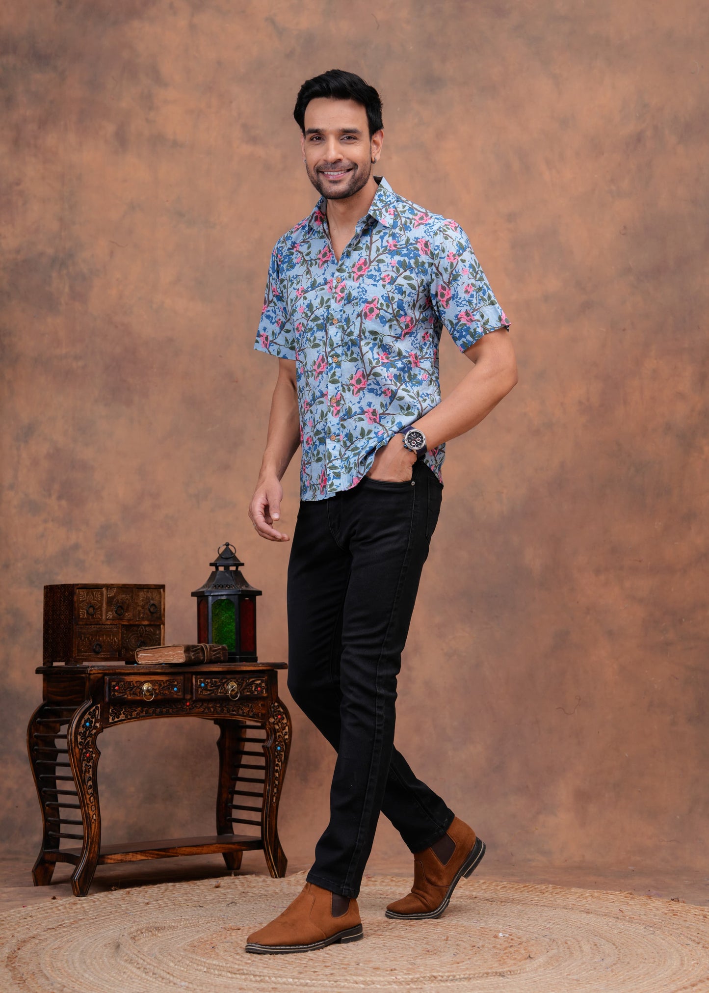 Pure Cotton Printed Jaipuri Kurtis-One-piece, With Umbrella Cut And Mens Shirts (Combo Offer)  (2)