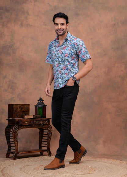 Pure Cotton Printed Jaipuri Kurtis-One-piece, With Umbrella Cut And Mens Shirts (Combo Offer)  (2)