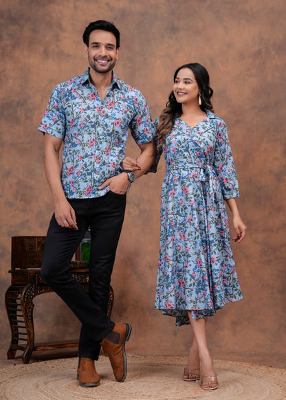 Pure Cotton Printed Jaipuri Kurtis-One-piece, With Umbrella Cut And Mens Shirts (Combo Offer)  (2)