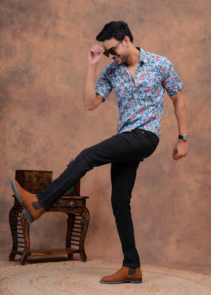 Pure Cotton Printed Jaipuri Kurtis-One-piece, With Umbrella Cut And Mens Shirts (Combo Offer)  (2)