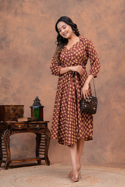 Pure Cotton Printed Jaipuri Kurtis-One-piece, With Umbrella Cut And Mens Shirts (Combo Offer)  (3)
