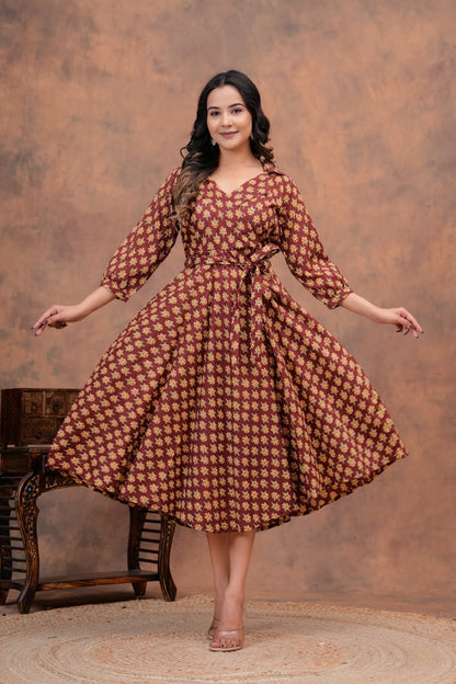 Pure Cotton Printed Jaipuri Kurtis-One-piece, With Umbrella Cut And Mens Shirts (Combo Offer)  (3)