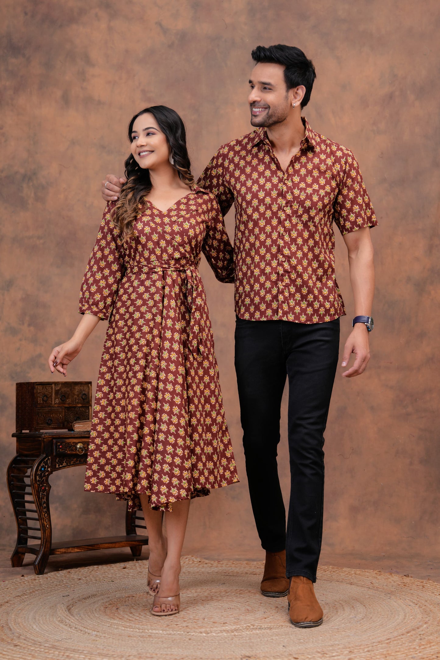 Pure Cotton Printed Jaipuri Kurtis-One-piece, With Umbrella Cut And Mens Shirts (Combo Offer)  (3)