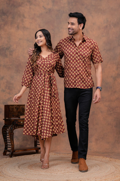 Pure Cotton Printed Jaipuri Kurtis-One-piece, With Umbrella Cut And Mens Shirts (Combo Offer)  (3)
