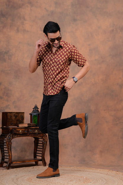 Pure Cotton Printed Jaipuri Kurtis-One-piece, With Umbrella Cut And Mens Shirts (Combo Offer)  (3)