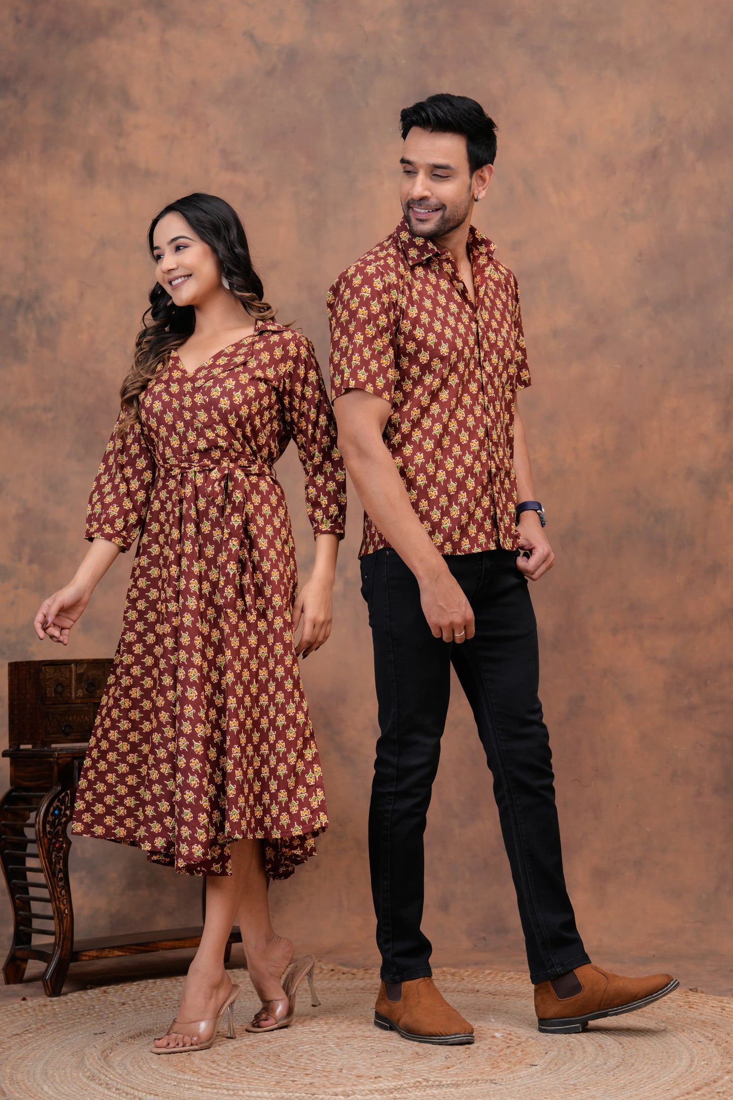 Pure Cotton Printed Jaipuri Kurtis-One-piece, With Umbrella Cut And Mens Shirts (Combo Offer)  (3)