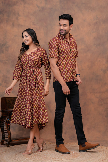 Pure Cotton Printed Jaipuri Kurtis-One-piece, With Umbrella Cut And Mens Shirts (Combo Offer)  (3)