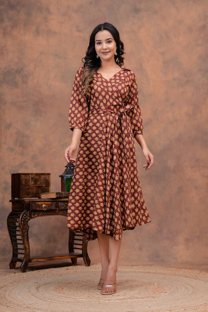 Pure Cotton Printed Jaipuri Kurtis-One-piece, With Umbrella Cut And Mens Shirts (Combo Offer)  (3)