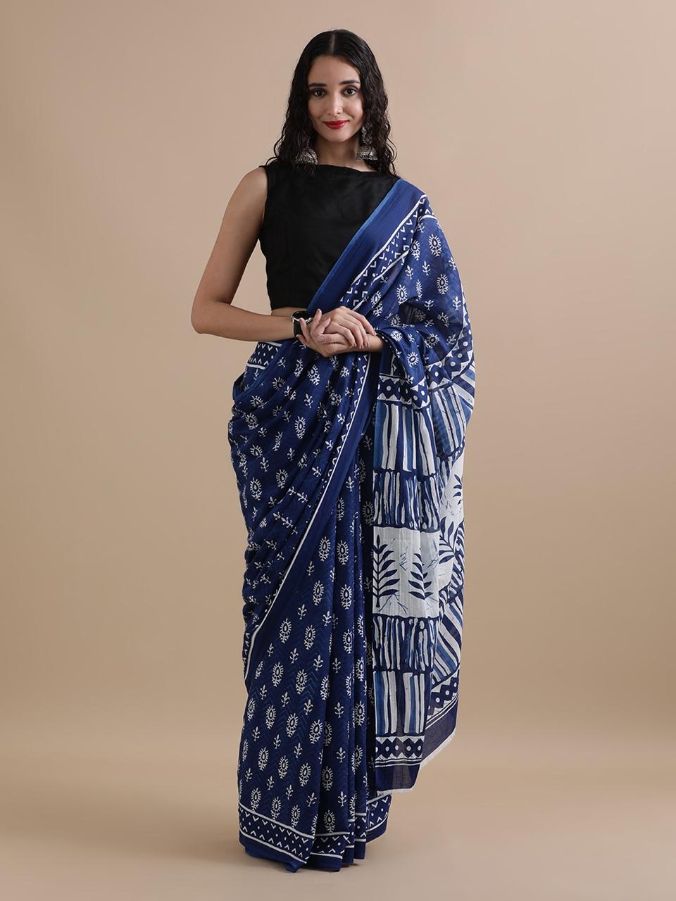 Pure Cotton Mul Mul  Printed Sarees With Blouse (8)