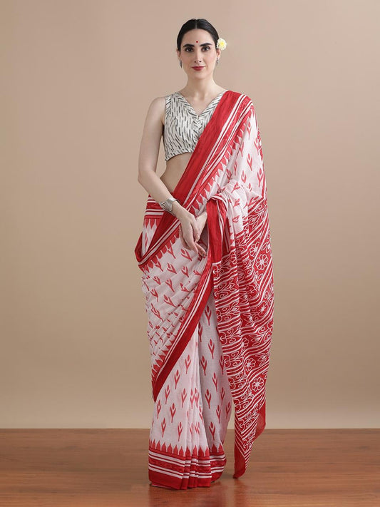 Pure Cotton Mul Mul  Printed Sarees With Blouse (21)