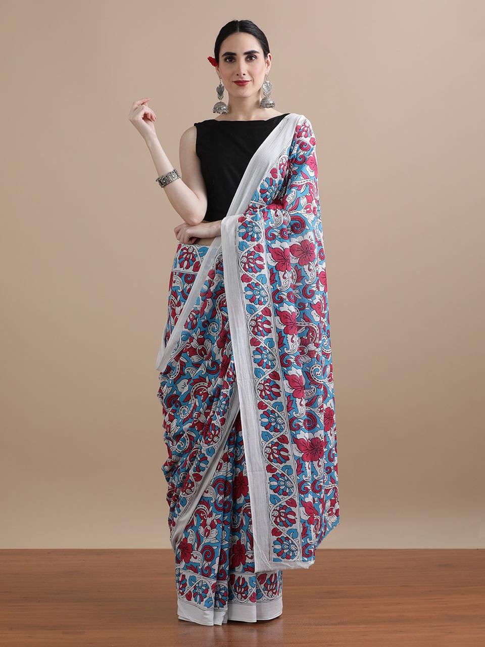 Pure Cotton Mul Mul  Printed Sarees With Blouse (28)