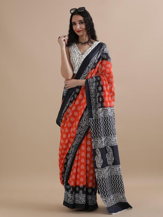 Pure Cotton Mul Mul  Printed Sarees With Blouse (33)