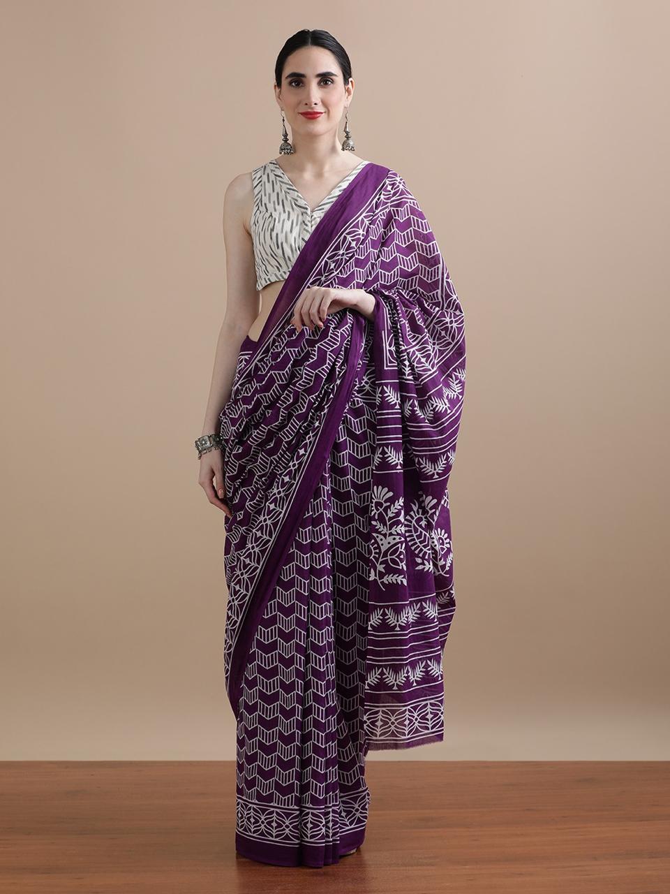 Pure Cotton Mul Mul  Printed Sarees With Blouse (40)
