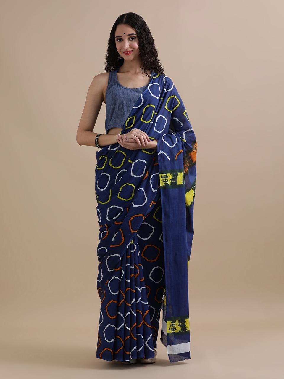 Pure Cotton Mul Mul  Printed Sarees With Blouse (52)
