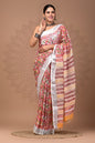 Pure  Hand block printed cotton linen saree with blouse (64)