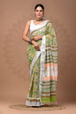Pure  Hand block printed cotton linen saree with blouse (72)