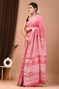 Pure  Hand block printed cotton linen saree with blouse (74)