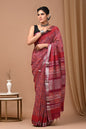 Pure  Hand block printed cotton linen saree with blouse (77)