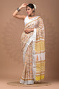 Pure  Hand block printed cotton linen saree with blouse (78)