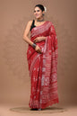 Pure  Hand block printed cotton linen saree with blouse (80)