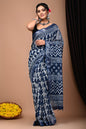 Pure  Hand block printed cotton linen saree with blouse (90)