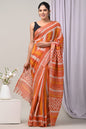 Pure  Hand block printed cotton linen saree with blouse (96)