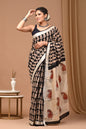 Pure  Hand block printed cotton linen saree with blouse (98)