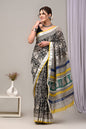 Pure  Hand block printed cotton linen saree with blouse (99)