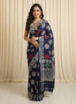 Pure  Hand block printed cotton linen saree with blouse (101)