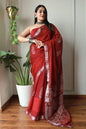 Pure  Hand block printed cotton linen saree with blouse (108)
