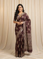 Pure  Hand block printed cotton linen saree with blouse (112)