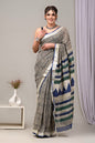 Pure  Hand block printed cotton linen saree with blouse (113)